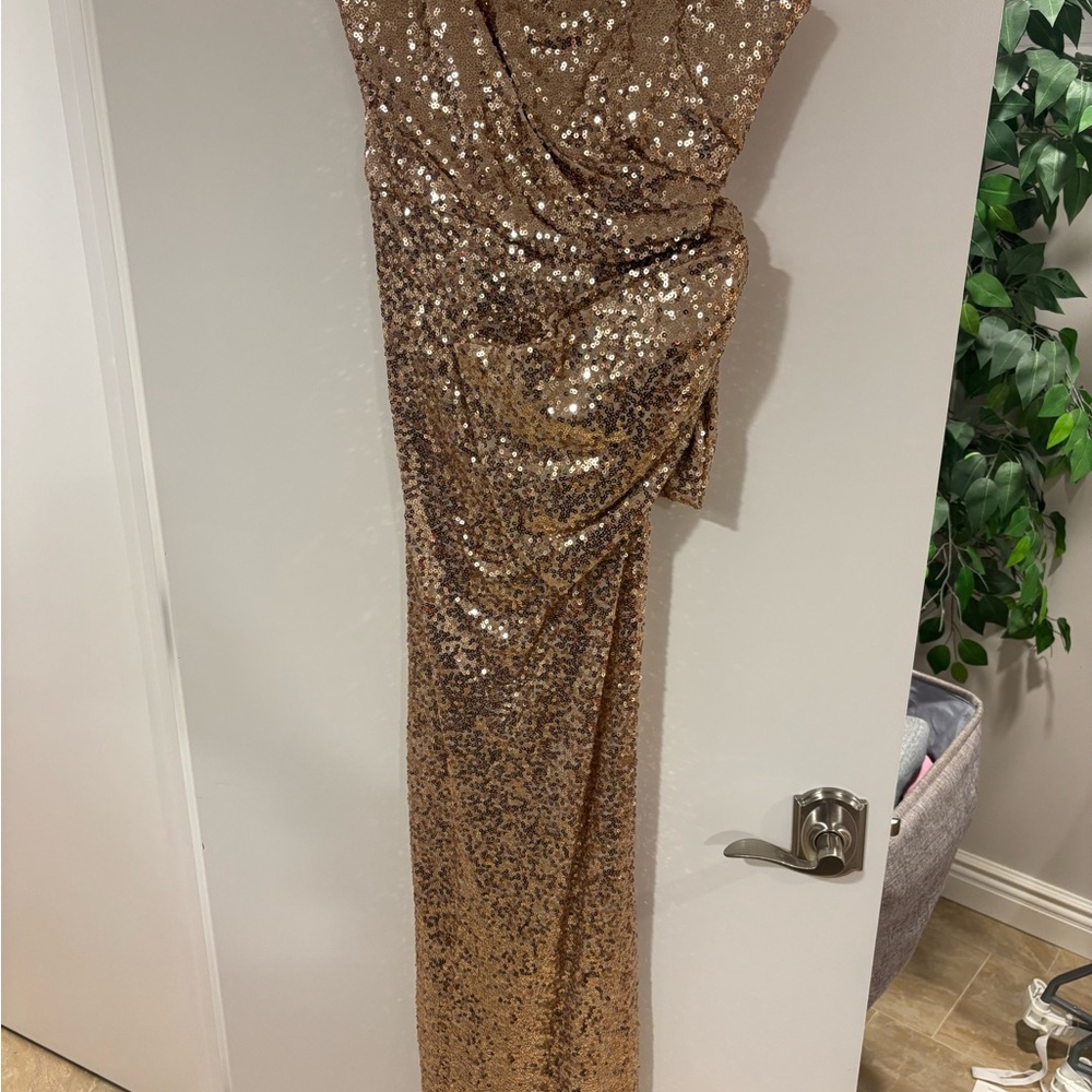 Badgley Mischka Gold Sequin Gown Dress